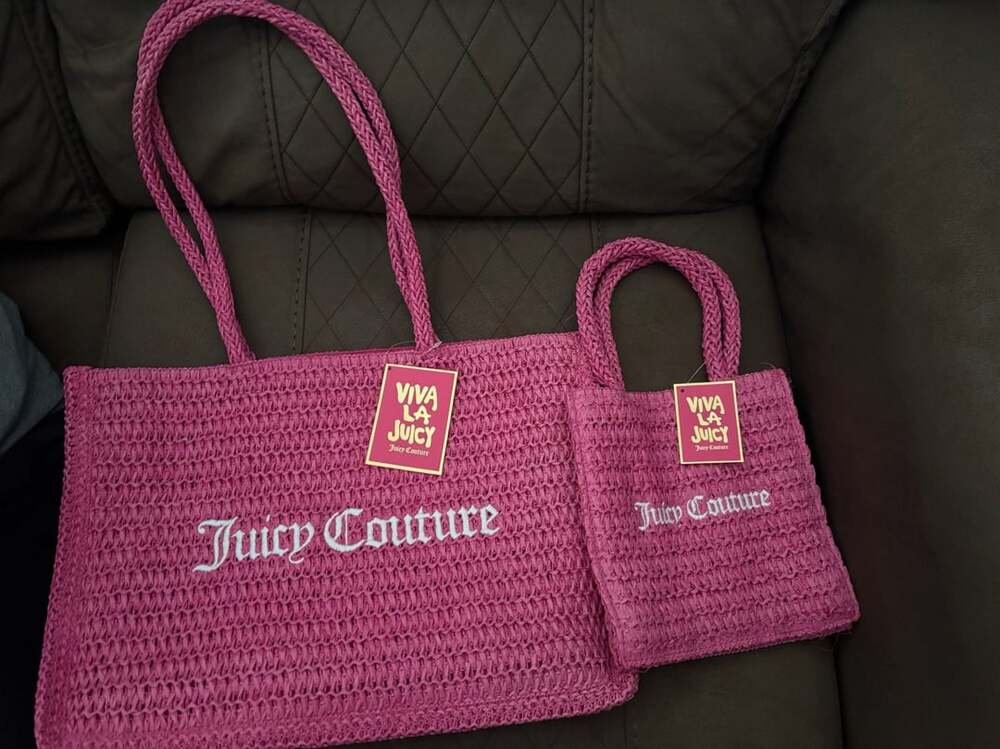 Juicy Couture 2-Piece Straw Tote Bag Set Pink